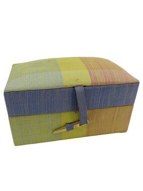 VTG Jim Thompson All Thai Silk Blue Red Yellow Stripe Travel Jewelry Box Holder